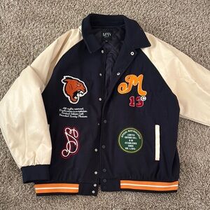 MAN Varsity Bomber Jacket - Black and Cream